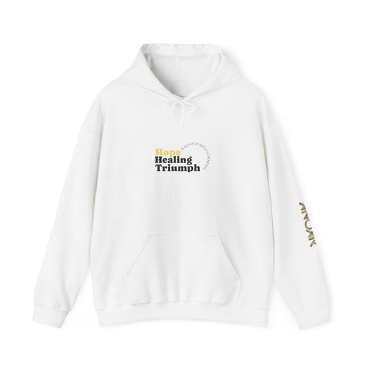 Inspirational White Pullover with 'Hope Healing Triumph'